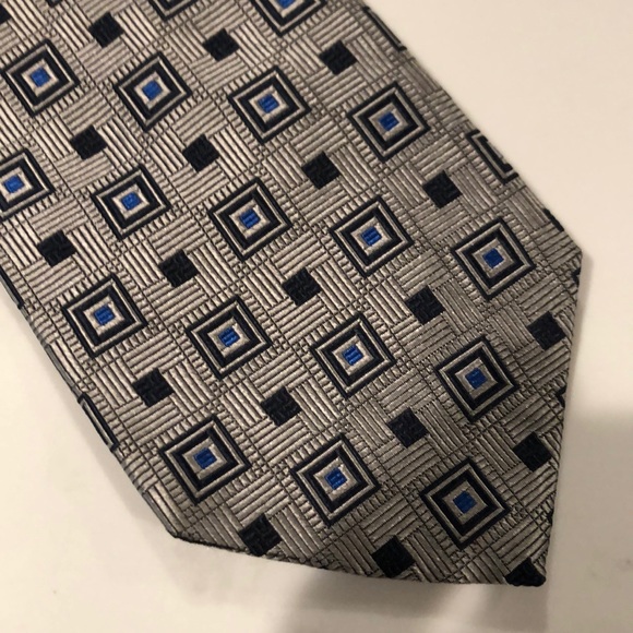 Jos. A. Bank Silver with Black & Blue Squares Tie - Picture 2 of 4